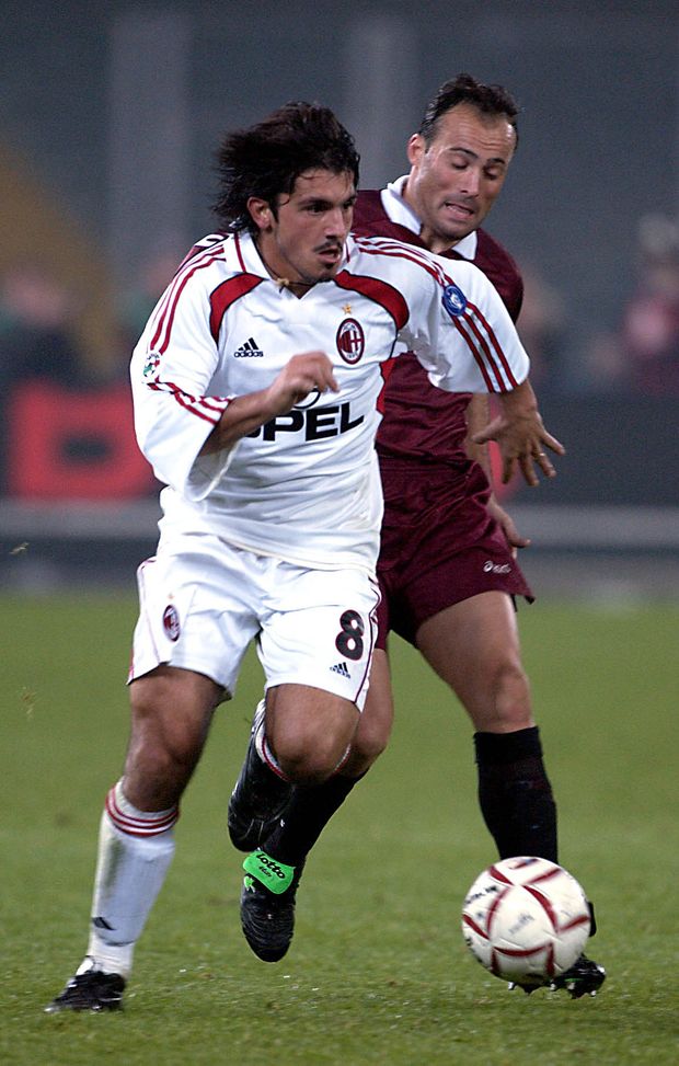 4 Nov 2001: Gennaro Ivan Gattuso of AC Milan in action during the Serie A 10th Round League match between Torino and AC Milan, played at the Delle Alpi Stadium in Turin. DIGITAL IMAGE. Mandatory Credit: Grazia Neri/ALLSPORT 4 Nov 2001: Gennaro Ivan Gattuso of AC Milan in action during the Serie A 10th Round League match between Torino and AC Milan, played at the Delle Alpi Stadium in Turin. DIGITAL IMAGE. Mandatory Credit: Grazia Neri/ALLSPORT