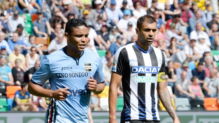 UDINE, ITALY - MAY 21: Danilo Larangeira (R) of Udinese Calcio and Fernando Muriel of UC Sampdoria during the Serie A match between Udinese Calcio and UC Sampdoria at Stadio Friuli on May 21, 2017 in Udine, Italy. (Photo by Dino Panato/Getty Images) UDINE, ITALY - MAY 21: Danilo Larangeira (R) of Udinese Calcio and Fernando Muriel of UC Sampdoria during the Serie A match between Udinese Calcio and UC Sampdoria at Stadio Friuli on May 21, 2017 in Udine, Italy. (Photo by Dino Panato/Getty Images)