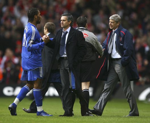 CARDIFF, UNITED KINGDOM - FEBRUARY 25: Chelsea Manager Jose Mourinho congratulates Didier Drogba following their victory at the end of the Carling Cup Final match between Chelsea and Arsenal at the Millennium Stadium on February 25, 2007 in Cardiff, Wales. (Photo by Clive Mason/Getty Images) CARDIFF, UNITED KINGDOM - FEBRUARY 25: Chelsea Manager Jose Mourinho congratulates Didier Drogba following their victory at the end of the Carling Cup Final match between Chelsea and Arsenal at the Millennium Stadium on February 25, 2007 in Cardiff, Wales. (Photo by Clive Mason/Getty Images)