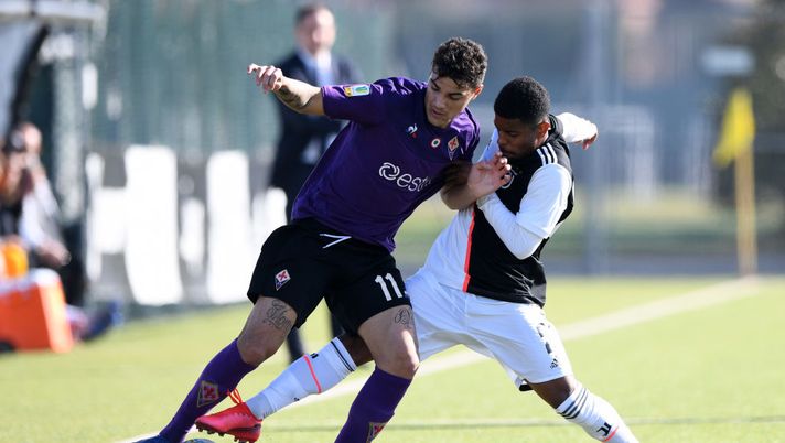 VINOVO, ITALY - FEBRUARY 19: Samuele Spalluto of Fiorentina challenged by Wesley Andrade de Oliveira of Juventus during the Coppa Italia match between Juventus U19 and ACF Fiorentina U19 at Juventus Center Vinovo on February 19, 2020 in Vinovo, Italy. (Photo by Juventus FC/Juventus FC via Getty Images) VINOVO, ITALY - FEBRUARY 19: Samuele Spalluto of Fiorentina challenged by Wesley Andrade de Oliveira of Juventus during the Coppa Italia match between Juventus U19 and ACF Fiorentina U19 at Juventus Center Vinovo on February 19, 2020 in Vinovo, Italy. (Photo by Juventus FC/Juventus FC via Getty Images)
