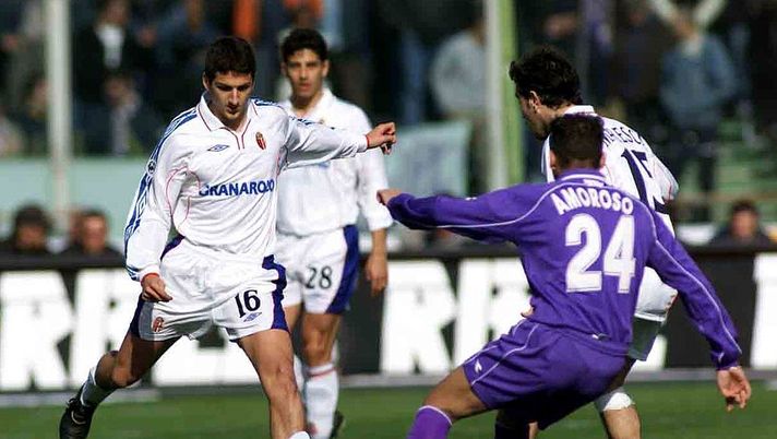 18 Mar 2001:  Christian Amoroso  of Fiorentina and  Alessandro Gamberini of Bologna during the Serie A 23rd  Round League match between Fiorentina and Bologna played at the Comunale stadium Florence Italy . DIGITAL CAMERA Mandatory Credit: Grazia Neri/ALLSPORT 