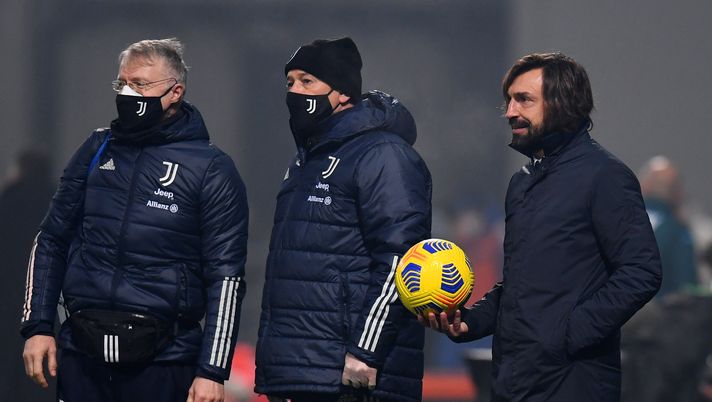 REGGIO NELL'EMILIA, ITALY - JANUARY 20: Juventus Manager, Andrea Pirlo holds the ball during the Italian PS5 Supercup match between Juventus and SSC Napoli at Mapei Stadium - Citta' del Tricolore on January 20, 2021 in Reggio nell'Emilia, Italy. Sporting stadiums around Italy remain under strict restrictions due to the Coronavirus Pandemic as Government social distancing laws prohibit fans inside venues resulting in games being played behind closed doors. (Photo by Claudio Villa/Getty Images) REGGIO NELL'EMILIA, ITALY - JANUARY 20: Juventus Manager, Andrea Pirlo holds the ball during the Italian PS5 Supercup match between Juventus and SSC Napoli at Mapei Stadium - Citta' del Tricolore on January 20, 2021 in Reggio nell'Emilia, Italy. Sporting stadiums around Italy remain under strict restrictions due to the Coronavirus Pandemic as Government social distancing laws prohibit fans inside venues resulting in games being played behind closed doors. (Photo by Claudio Villa/Getty Images)