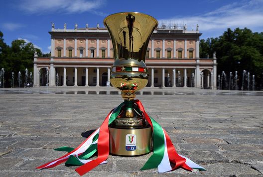 REGGIO NELL'EMILIA, ITALY - MAY 13: The Coppa Italia is pictured during a press conference to present the Coppa Italia Final between Atalanta BC and Juventus at Sala del Tricolore on May 13, 2021 in Reggio nell'Emilia, Italy. (Photo by Alessandro Sabattini/Getty Images for Lega Serie A) REGGIO NELL'EMILIA, ITALY - MAY 13: The Coppa Italia is pictured during a press conference to present the Coppa Italia Final between Atalanta BC and Juventus at Sala del Tricolore on May 13, 2021 in Reggio nell'Emilia, Italy. (Photo by Alessandro Sabattini/Getty Images for Lega Serie A)
