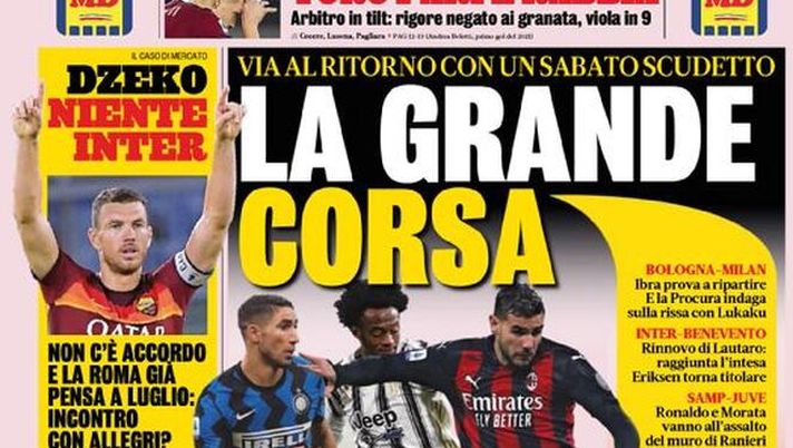 Prima Pagina, La Gazzetta dello Sport: “La grande corsa. Dzeko, niente Inter. Roma, incontro con Allegri?” 