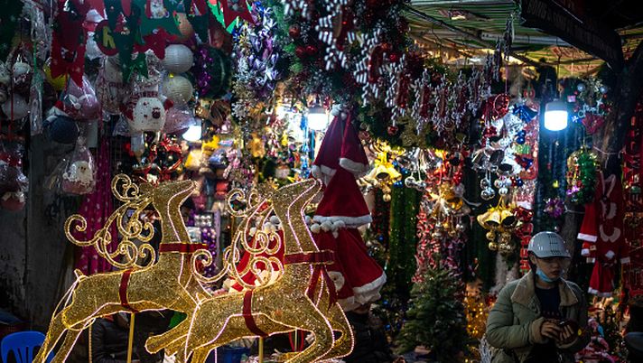 HANOI, VIETNAM - DECEMBER 21: Christmas trees & decorations are displayed at a store on Hang Ma street on December 21, 2019 in Hanoi, Vietnam. As a predominantly Buddhist nation, Christmas is not an official public holiday in Vietnam but many people have adopted to celebrate it both as a religious festival and a new cultural tradition. (Photo by Linh Pham/Getty Images) HANOI, VIETNAM - DECEMBER 21: Christmas trees & decorations are displayed at a store on Hang Ma street on December 21, 2019 in Hanoi, Vietnam. As a predominantly Buddhist nation, Christmas is not an official public holiday in Vietnam but many people have adopted to celebrate it both as a religious festival and a new cultural tradition. (Photo by Linh Pham/Getty Images)