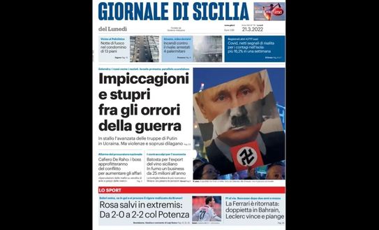 Prima Pagina, Giornale di Sicilia: “Impiccagioni e stupri, gli orrori della guerra” Prima Pagina, Giornale di Sicilia: “Impiccagioni e stupri, gli orrori della guerra”