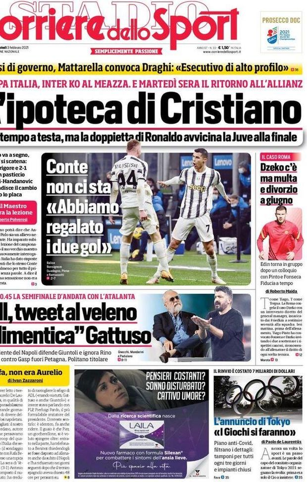 Il Corriere dello Sport, la prima pagina di oggi, mercoledì 3 febbraio 2021 