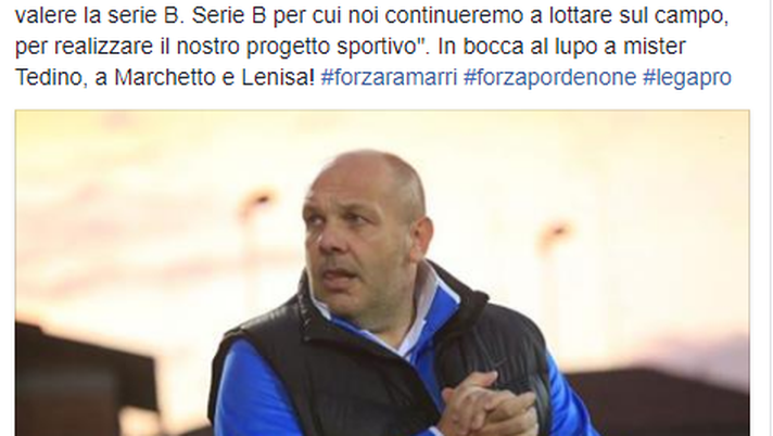 FOTO Pres. Pordenone saluta Tedino: “Va al Palermo, insieme a lui…” FOTO Pres. Pordenone saluta Tedino: “Va al Palermo, insieme a lui…”