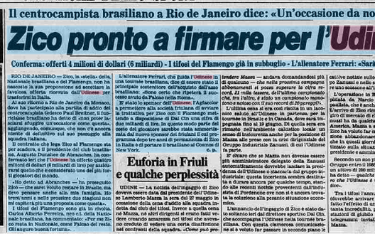 Accadde Oggi: 31/5/1983 Zico pronto a firmare con l’Udinese