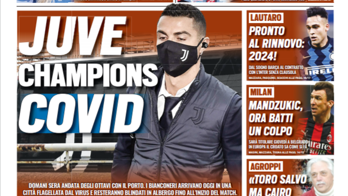 Prima Pagina, Tuttosport: “Juve, Champions Covid. Lautaro pronto al rinnovo”  Prima Pagina, Tuttosport: “Juve, Champions Covid. Lautaro pronto al rinnovo”
