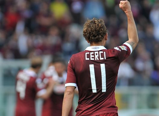  TURIN, ITALY - MARCH 30: Alessio Cerci of Torino FC celebrates scoring their second goal during the Serie A match between Torino FC and Cagliari Calcio at Stadio Olimpico di Torino on March 30, 2014 in Turin, Italy. (Photo by Valerio Pennicino/Getty Images) 
