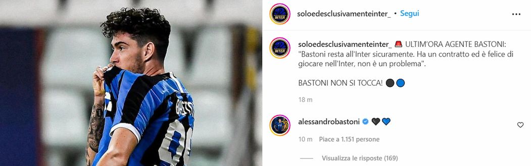 L’agente di Bastoni: “Resta”. Alessandro esprime tutto il suo amore per l’Inter sui social- immagine 2