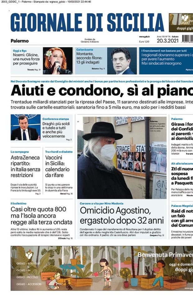 Prima Pagina, Giornale di Sicilia: “Aiuto e condono, sì al piano. Vaccini in Sicilia, calendario da rifare” Prima Pagina, Giornale di Sicilia: “Aiuto e condono, sì al piano. Vaccini in Sicilia, calendario da rifare”