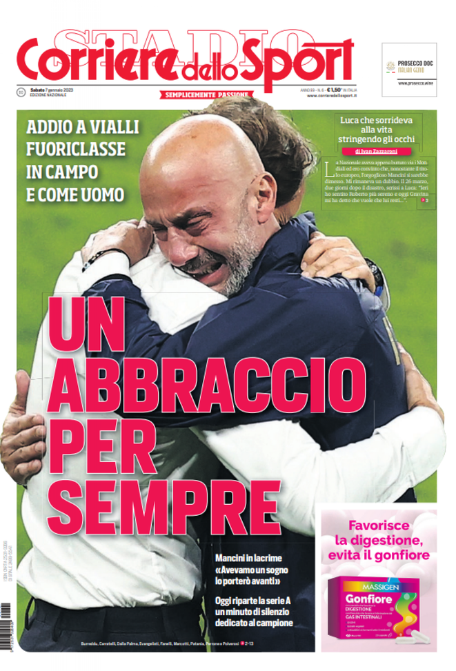 Prima Pagina Corriere Dello Sport “un Abbraccio Per Sempre” Pianeta