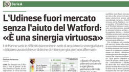 Messaggero veneto: L’Udinese fuori mercato senza l’aiuto del Watford. «È una sinergia virtuosa»