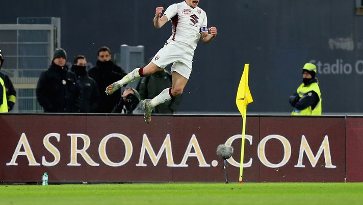 ROME, ITALY - JANUARY 05: Andrea Belotti of Torino FC celebrates after scoring the opening goal during the Serie A match between AS Roma and Torino FC at Stadio Olimpico on January 5, 2020 in Rome, Italy. (Photo by Paolo Bruno/Getty Images) ROME, ITALY - JANUARY 05: Andrea Belotti of Torino FC celebrates after scoring the opening goal during the Serie A match between AS Roma and Torino FC at Stadio Olimpico on January 5, 2020 in Rome, Italy. (Photo by Paolo Bruno/Getty Images)