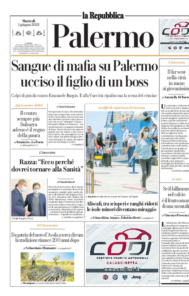 Prima Pagina, La Repubblica-Palermo: “Sangue di mafia su Palermo, ucciso il figlio di un boss” Prima Pagina, La Repubblica-Palermo: “Sangue di mafia su Palermo, ucciso il figlio di un boss”
