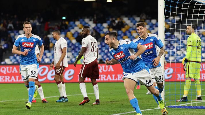NAPLES, ITALY - FEBRUARY 29: Kostantinos Manolas, Arkadiusz MIlik and Giovanni Di Lorenzo of SSC Napoli celebrate the 1-0 goal scored by Kostantinos Manolas during the Serie A match between SSC Napoli and Torino FC at Stadio San Paolo on February 29, 2020 in Naples, Italy. (Photo by Francesco Pecoraro/Getty Images) NAPLES, ITALY - FEBRUARY 29: Kostantinos Manolas, Arkadiusz MIlik and Giovanni Di Lorenzo of SSC Napoli celebrate the 1-0 goal scored by Kostantinos Manolas during the Serie A match between SSC Napoli and Torino FC at Stadio San Paolo on February 29, 2020 in Naples, Italy. (Photo by Francesco Pecoraro/Getty Images)