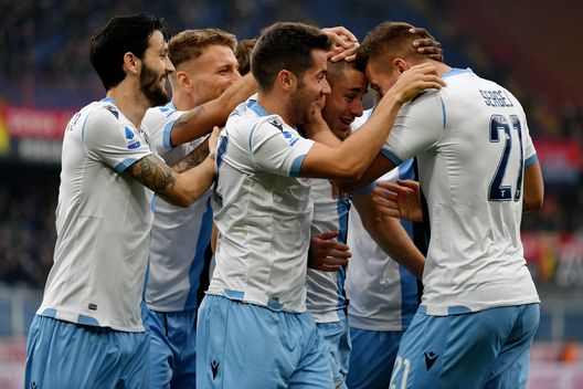 GENOA, ITALY - FEBRUARY 23: Adam Marusic of SS Lazio celebrate a opening goal with his team mates during the Serie A match between Genoa CFC and SS Lazio at Stadio Luigi Ferraris on February 23, 2020 in Genoa, Italy. (Photo by Marco Rosi/Getty Images) GENOA, ITALY - FEBRUARY 23: Adam Marusic of SS Lazio celebrate a opening goal with his team mates during the Serie A match between Genoa CFC and SS Lazio at Stadio Luigi Ferraris on February 23, 2020 in Genoa, Italy. (Photo by Marco Rosi/Getty Images)