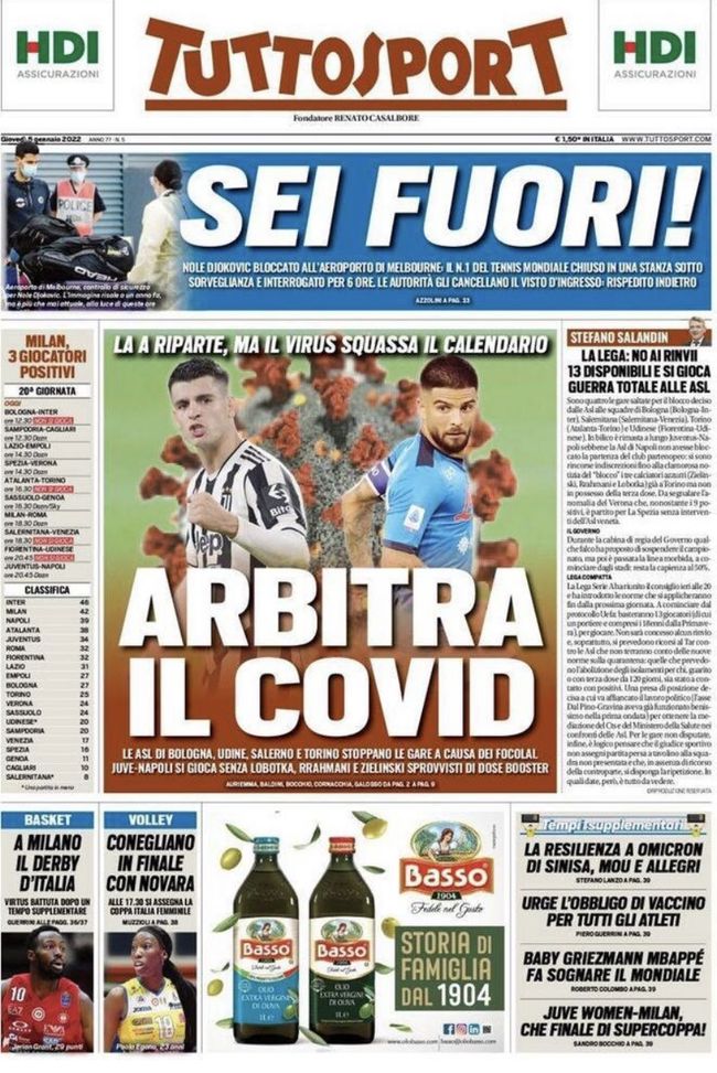 Prima Pagina, Tuttosport: “Arbitra il Covid. Il virus squassa il calendario”  Prima Pagina, Tuttosport: “Arbitra il Covid. Il virus squassa il calendario” - immagine 1