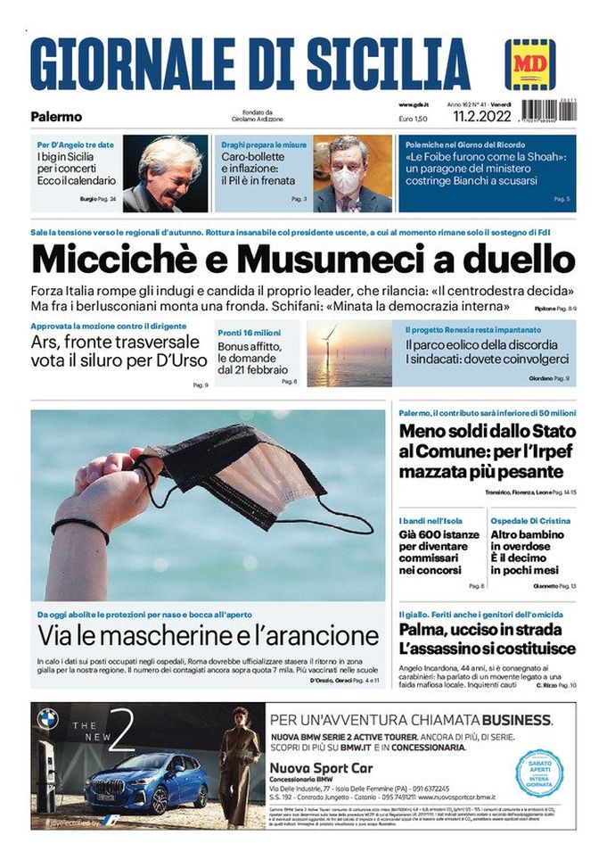 Prima Pagina, Giornale di Sicilia: “Miccichè e Musumeci a duello” Prima Pagina