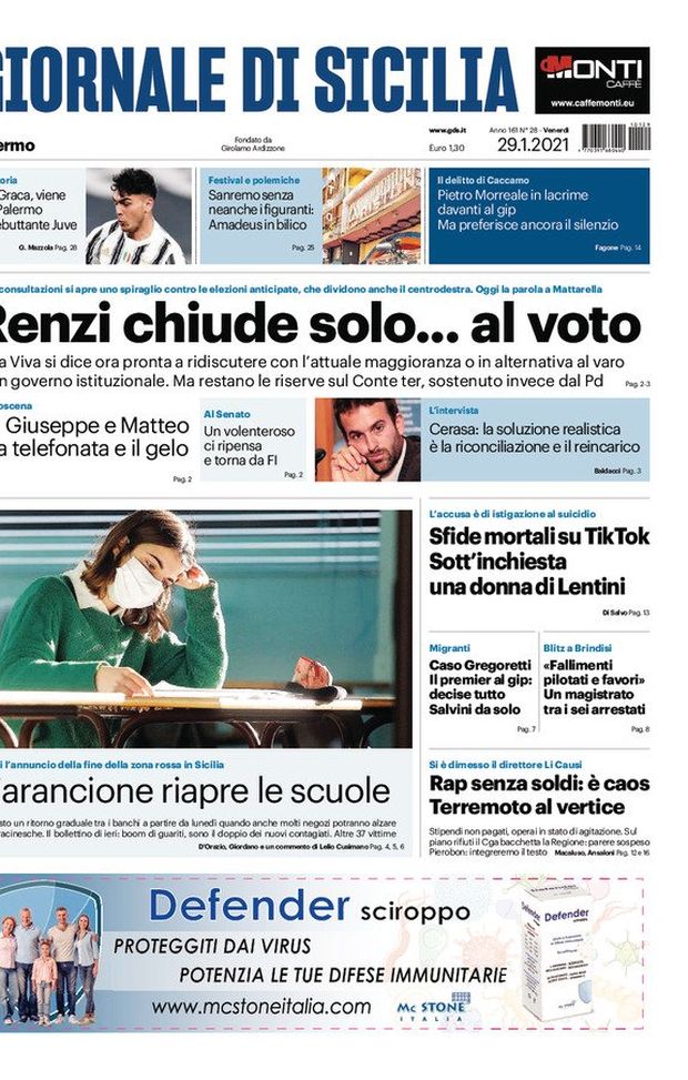 Prima Pagina, Giornale di Sicilia: “Sfide mortali su Tik Tok, sotto inchiesta donna di Lentini”  Prima Pagina, Giornale di Sicilia: “Sfide mortali su Tik Tok, sotto inchiesta donna di Lentini”