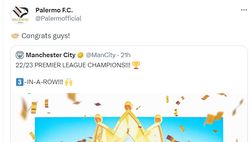 Palermo, club si complimenta col Manchester City per la vittoria della Premier League
