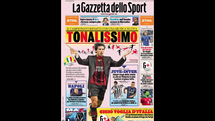 Prima Pagina, La Gazzetta dello Sport: “Tonalissimo. Donnarumma voglia d’Italia” Prima Pagina