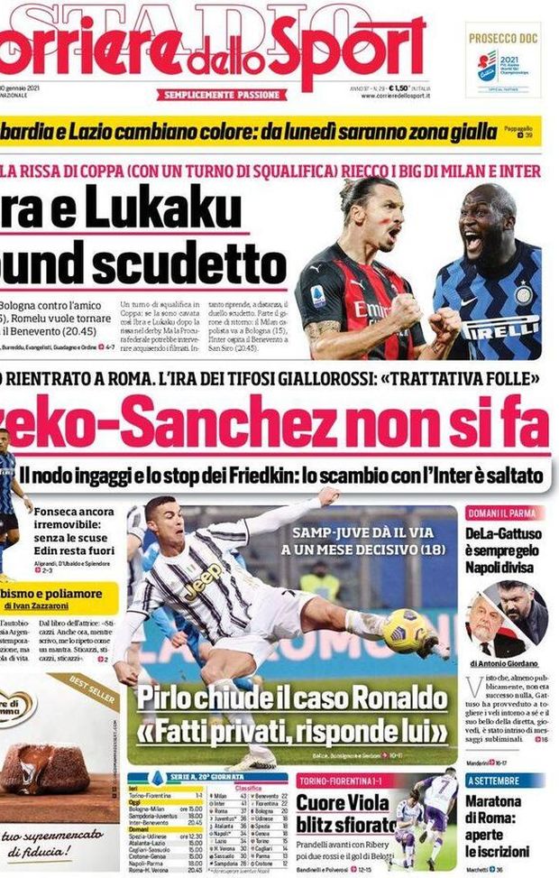  Corriere dello Sport, la prima pagina di oggi, sabato 30 gennaio 2021 