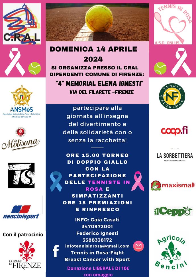 Domenica il 4° “Memorial Elena Ingnesti”. Previsto un doppio di tennis - immagine 1