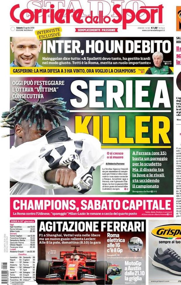 Prima Pagina, Corriere dello Sport: “Serie A killer. Il razzismo scuote la Premier. Champions, sabato capitale Prima Pagina, Corriere dello Sport: “Serie A killer. Il razzismo scuote la Premier. Champions, sabato capitale