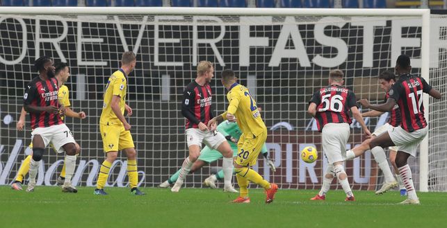 MILAN, ITALY - NOVEMBER 08: Mattia Zaccagni of Hellas Verona scores his goal during the Serie A match between AC Milan and Hellas Verona FC at Stadio Giuseppe Meazza on November 8, 2020 in Milan, Italy. (Photo by Emilio Andreoli/Getty Images) MILAN, ITALY - NOVEMBER 08: Mattia Zaccagni of Hellas Verona scores his goal during the Serie A match between AC Milan and Hellas Verona FC at Stadio Giuseppe Meazza on November 8, 2020 in Milan, Italy. (Photo by Emilio Andreoli/Getty Images)