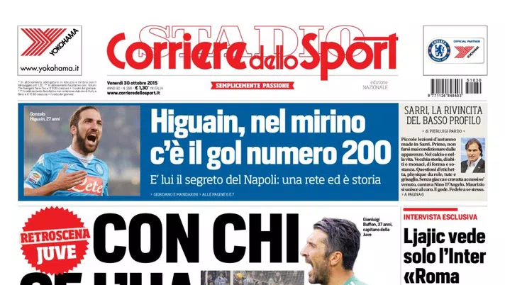 Prima Pagina, Corriere dello Sport: &#8220;Con chi ce l&#8217;ha Buffon? Higuain, nel mirino il gol numero 200. Roma, che trend con Garcia&#8221;