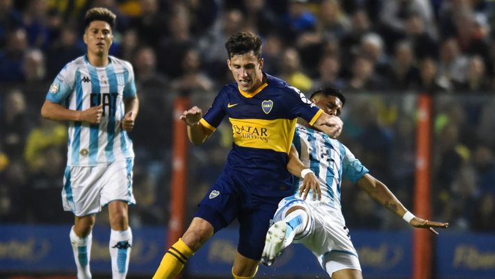 BUENOS AIRES, ARGENTINA - OCTOBER 18: Nicolas Capaldo of Boca Juniors fights for the ball with Matias Zaracho of Racing Club during a match between Boca Juniors and Racing Club as part of Superliga Argentina 2019/20 at Estadio Alberto J. Armando on October 19, 2019 in Buenos Aires, Argentina. (Photo by Marcelo Endelli/Getty Images) BUENOS AIRES, ARGENTINA - OCTOBER 18: Nicolas Capaldo of Boca Juniors fights for the ball with Matias Zaracho of Racing Club during a match between Boca Juniors and Racing Club as part of Superliga Argentina 2019/20 at Estadio Alberto J. Armando on October 19, 2019 in Buenos Aires, Argentina. (Photo by Marcelo Endelli/Getty Images)