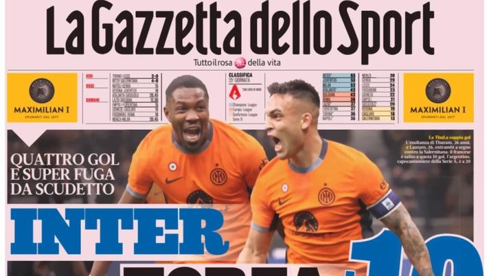 prima pagina gazzetta dello sport oggi