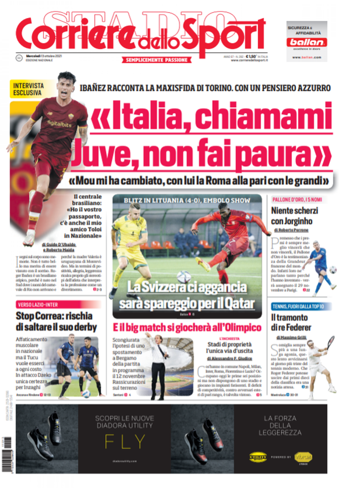 Prima Pagina Corriere dello Sport, Ibañez: “Italia, chiamami. Juve, non fai paura” - immagine 1