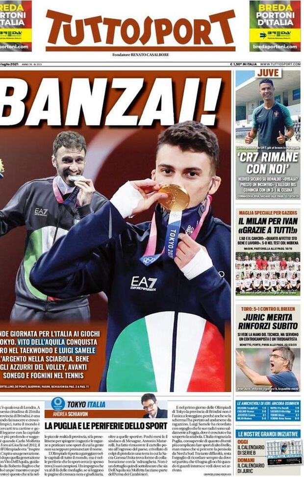 Prima Pagina, Tuttosport: “Banzai! CR7 rimane con noi” 