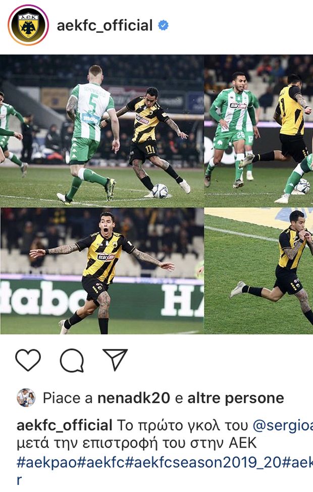 Il post celebrativo dell’Aek su Instagram 