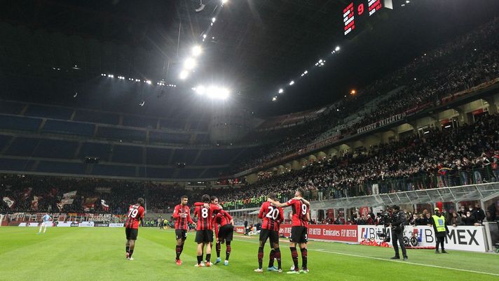 I giocatori rossoneri esultano per un gol in Milan-Lazio 4-0 (Coppa Italia) | AC Milan News (Getty Images) Milan-Lazio 4-0 Coppa Italia 2021-2022