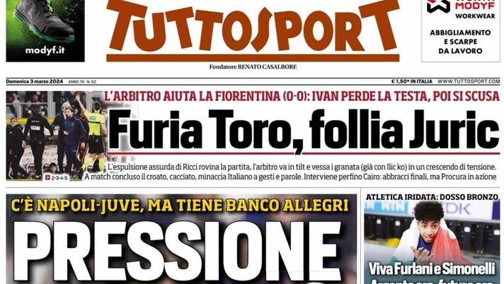 PRIMA PAGINA TUTTOSPORT OGGI: “Pressione Maxima” - immagine 1