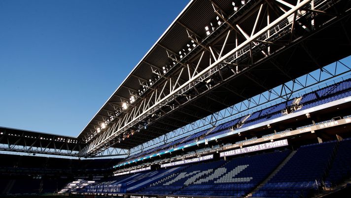 BARCELONA, SPAIN - JULY 19: An inside view of the stadium before the Liga match between RCD Espanyol and RC Celta de Vigo at RCDE Stadium on July 19, 2020 in Barcelona, Spain. Football Stadiums around Europe remain empty due to the Coronavirus Pandemic as Government social distancing laws prohibit fans inside venues resulting in all fixtures being played behind closed doors. (Photo by Eric Alonso/Getty Images) 