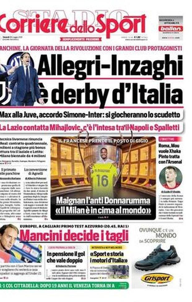 Prima Pagina, Corriere dello Sport: “Allegri-Inzaghi: è derby d’Italia. La Lazio contatta Mihajlovic” Prima Pagina, Corriere dello Sport: “Allegri-Inzaghi: è derby d’Italia. La Lazio contatta Mihajlovic”