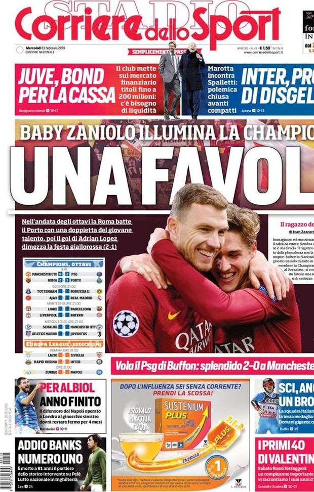 Prima Pagina, Corriere dello Sport: “Una favola. Juve, bond per la cassa. Inter, prove di disgelo…” Prima Pagina, Corriere dello Sport: “Una favola. Juve, bond per la cassa. Inter, prove di disgelo…”