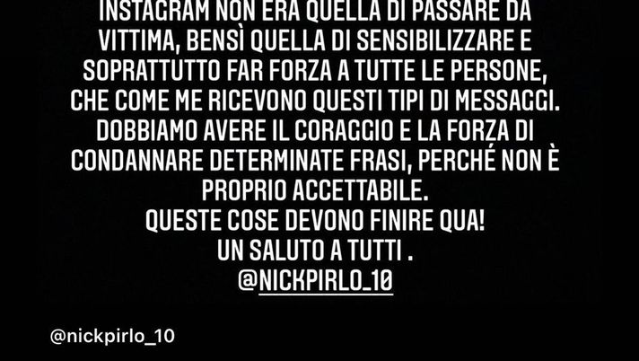 Nicolò Pirlo, le minacce e la denuncia: “Condanniamo con forza questi episodi” 