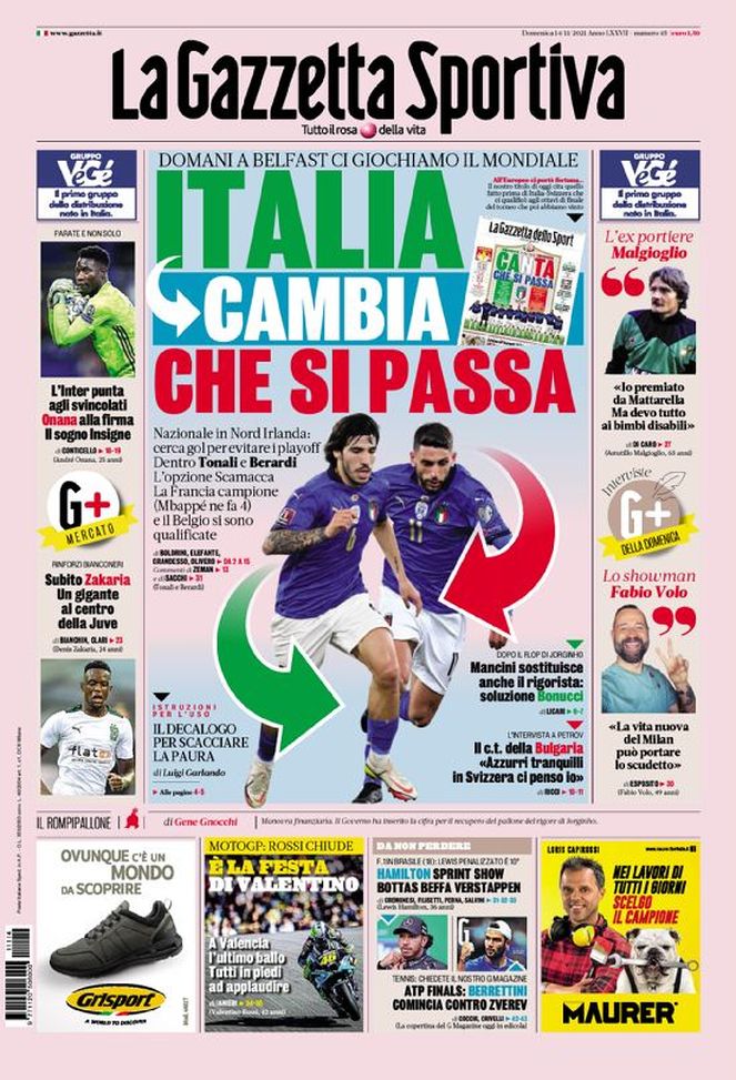 Prima Pagina, La Gazzetta dello Sport: “Italia cambia che ti passa” - immagine 1