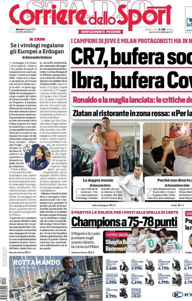 Il Corriere dello Sport, la prima pagina di oggi, martedì 13 aprile 2021 Il Corriere dello Sport, la prima pagina di oggi, martedì 13 aprile 2021