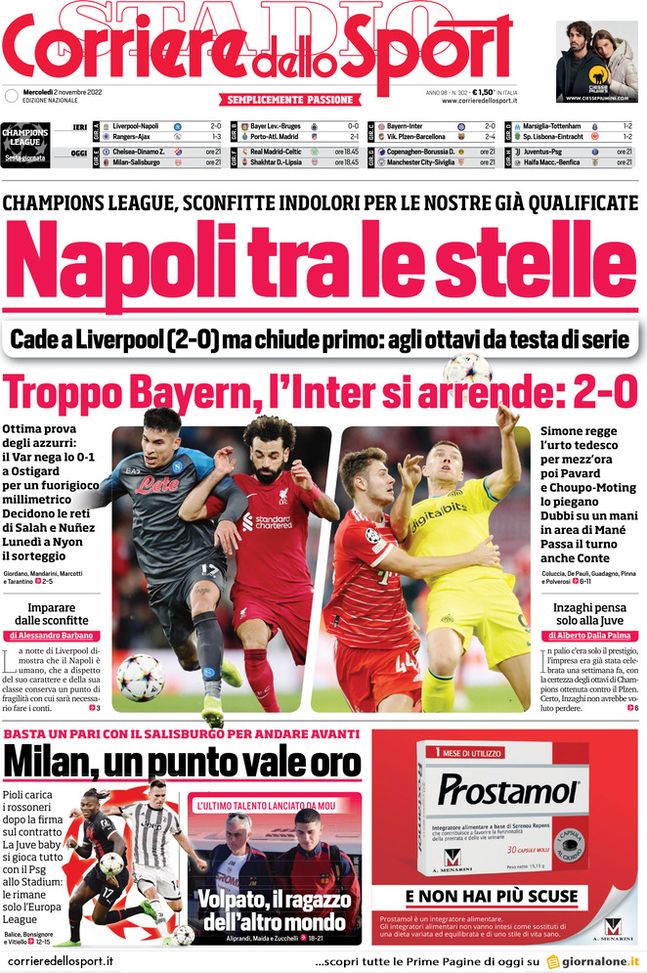 Prima pagina Corriere dello Sport 02/11/2022