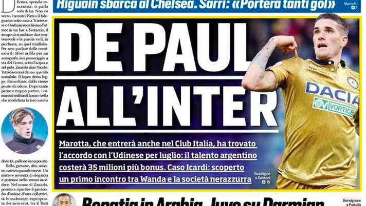 Inter, l’annuncio del Corriere dello Sport in prima pagina: “Preso de Paul” - immagine 1