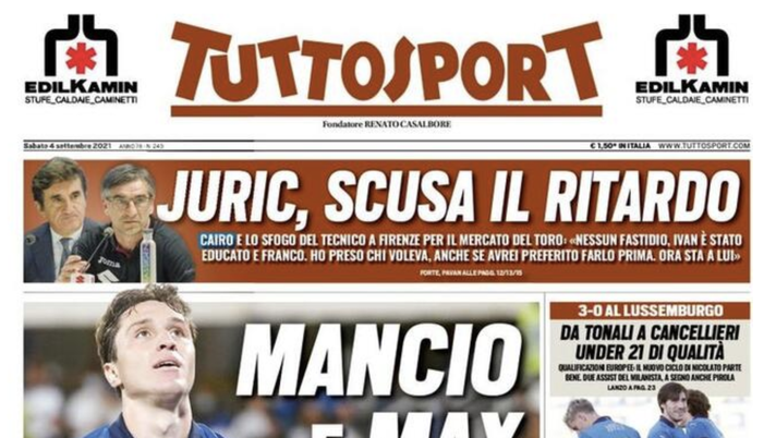 Prima Pagina, Tuttosport: &#8220;Mancio e Max in alto con Chiesa. Lautaro-Correa show&#8221; 
