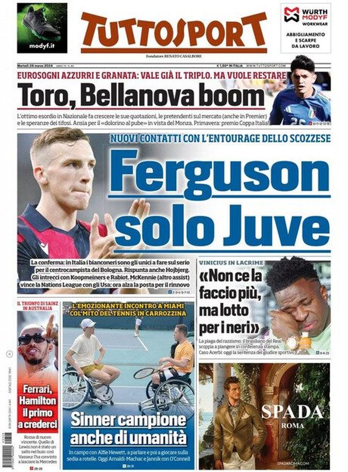 Tuttosport, la prima pagina di oggi, martedì 26 marzo 2024 Tuttosport